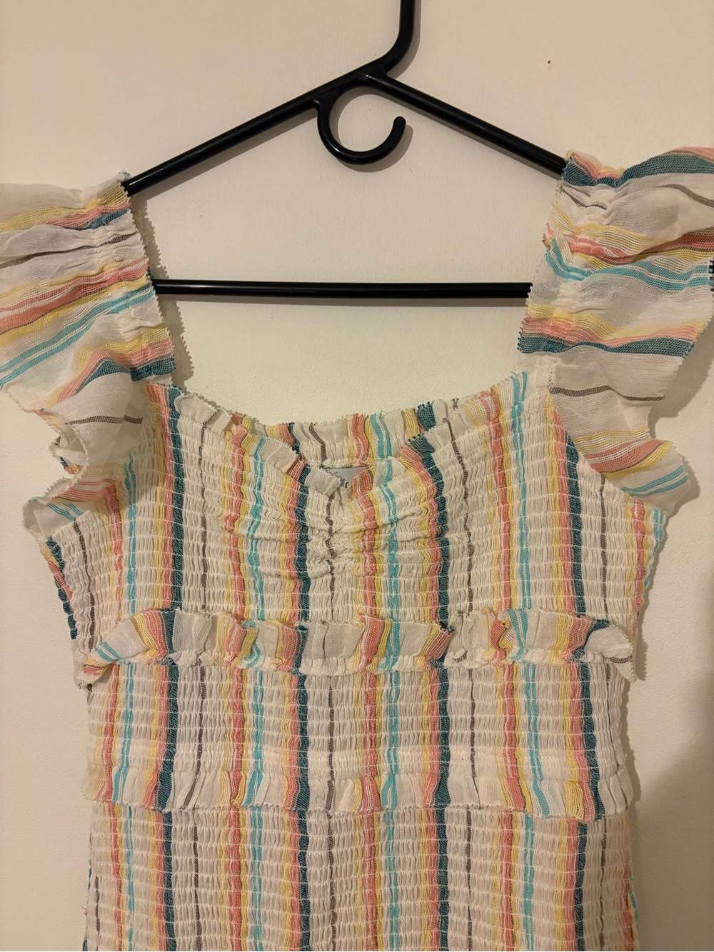 SAYLOR Dollie Mini Dress Striped Smocked Gauze Multicolor Feminine Luxury M - Picture 4 of 8